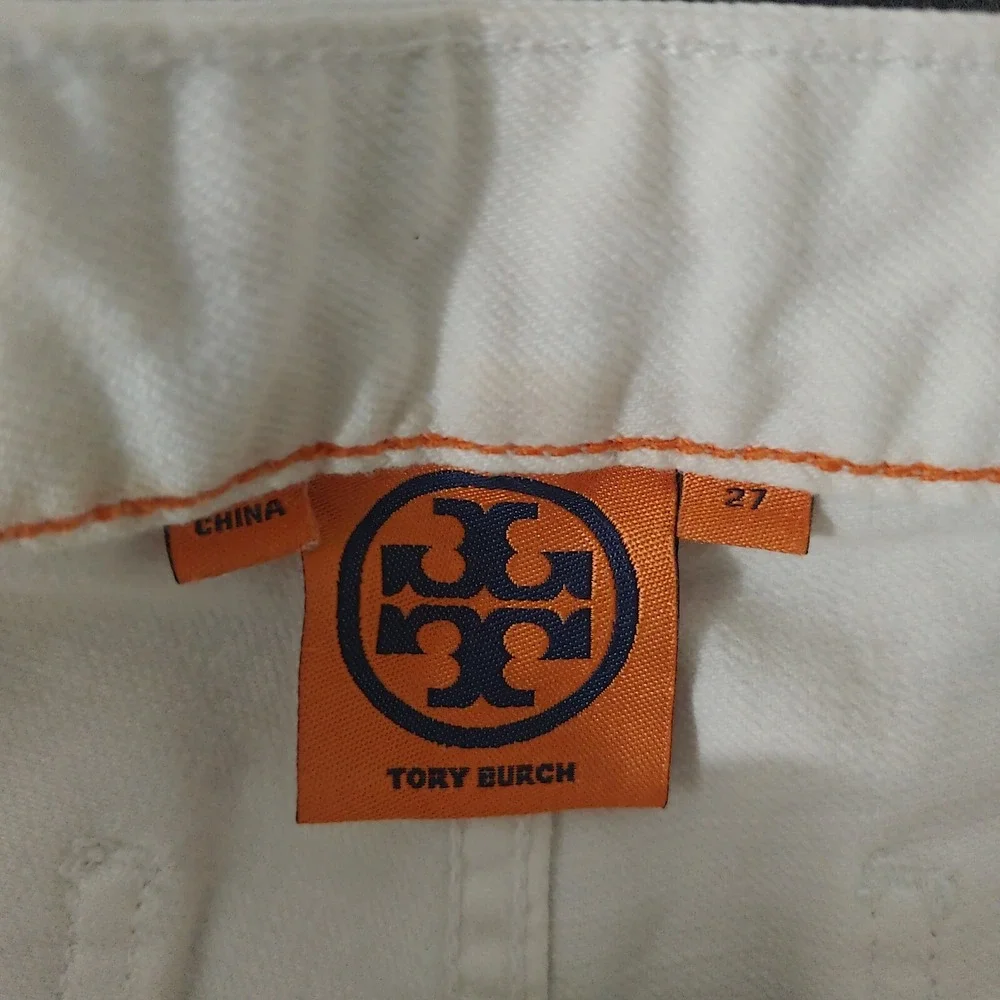 Tory Burch White‎ Skinny Jeans Womens 27 Braided Waist Detail Stretch Denim Slim